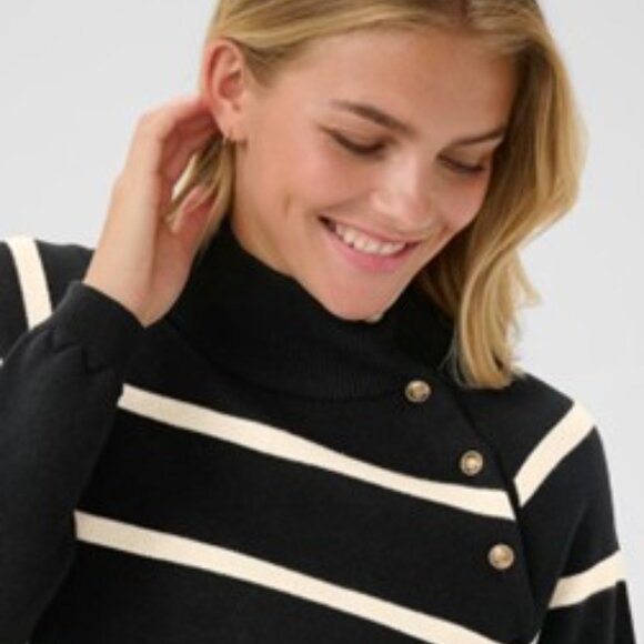 NWT CREAM Striped Button-Detail Sweater black and offwhite  stripe size Xsmall - Picture 11 of 12